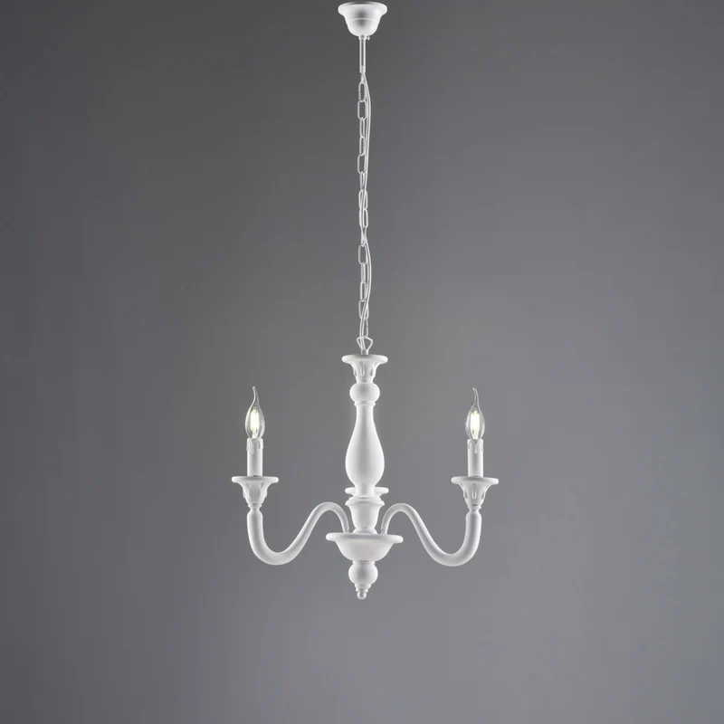 Lustre shabby en bois blanc 3 lumières H.48 - MAX 108 - Ø41