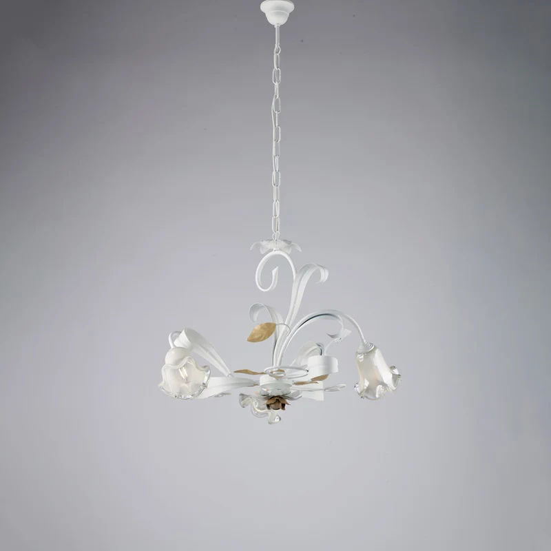 Lustre Shabby en fer laqué blanc 3 lumières H.44 - MAX 104 - Ø59