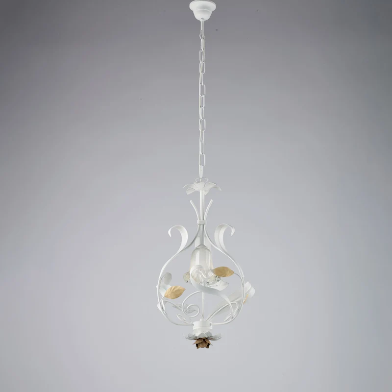 Lustre Shabby en fer laqué blanc 1 lumière H.52 - MAX 112 - Ø33