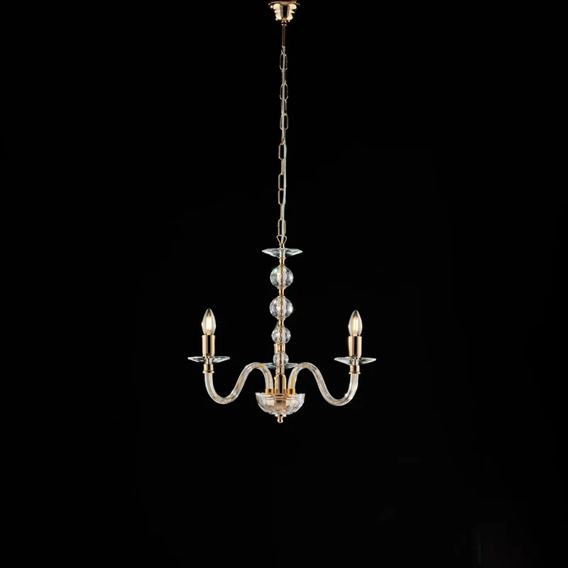 Lustre doré verre transparent et strass 3 lumières H.49 - MAX 109 - Ø43