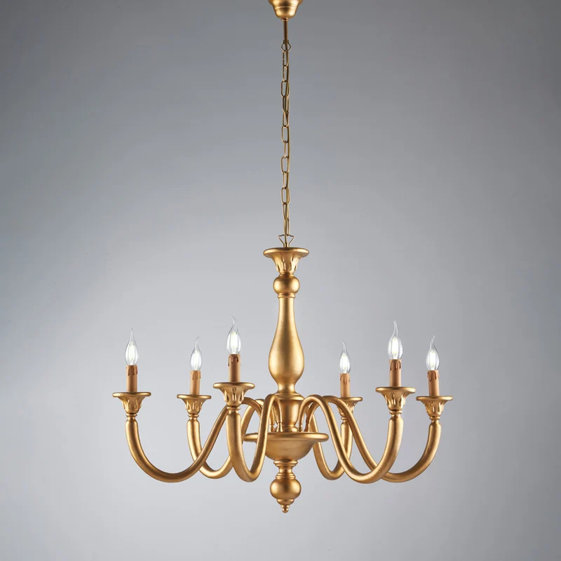 Lustre antique en bois doré 6 lumières H.69 - MAX 129 - Ø86
