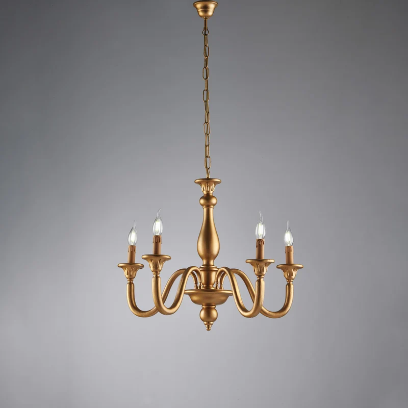 Lustre antique en bois doré 5 lumières H.56 - MAX 116 - Ø62