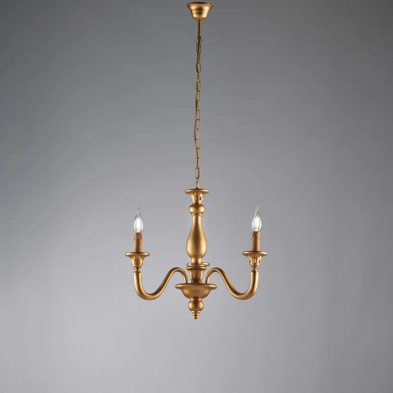 Lustre antique en bois doré 3 lumières H.48 - MAX 108 - Ø41