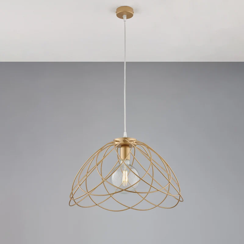 Lustre en fer laqué doré décor or antique avec câble électrique réglable 1 lumière H.32 - MAX 132 - Ø45