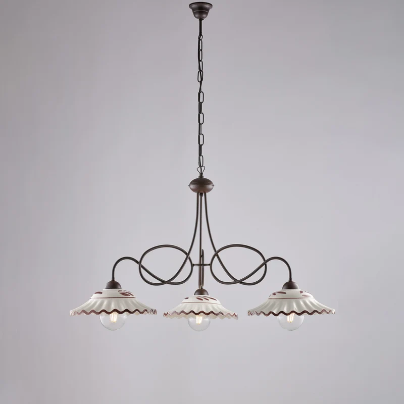 Lustre noir rouille, céramique marron blanc, 3 lumières, Ø80 cm
