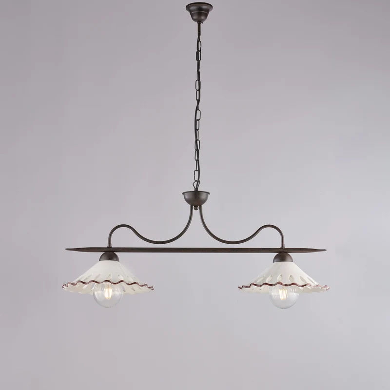 Lustre noir rouille, céramique marron blanc, 2 lumières, L.83x30 cm