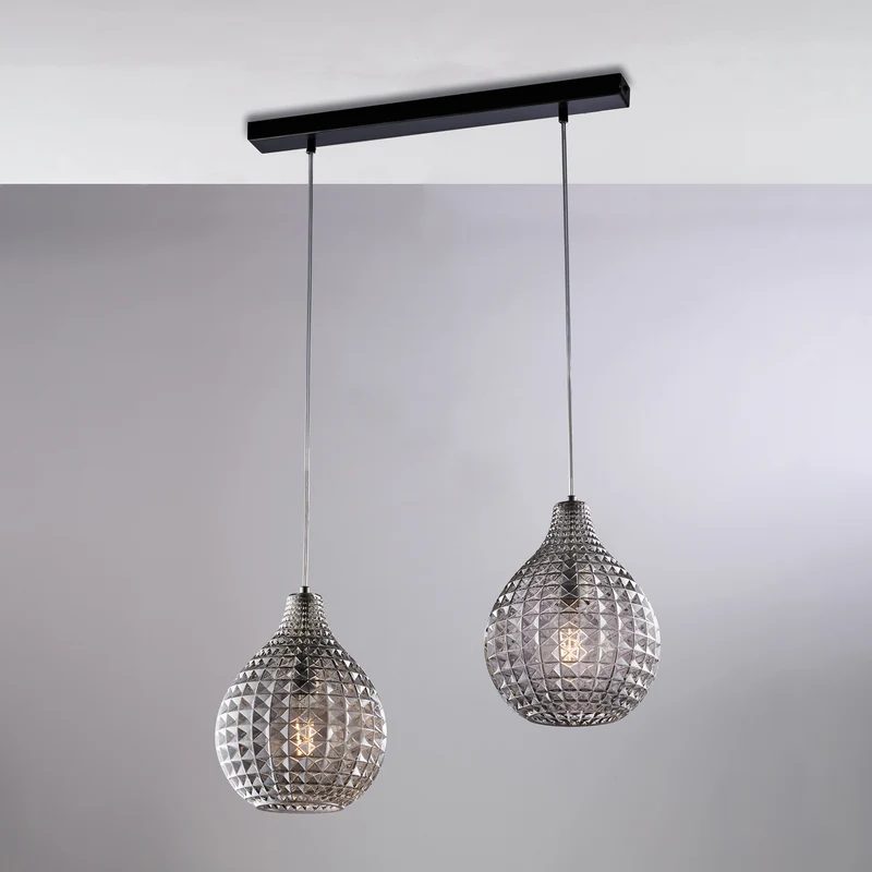 Rail en fer noir, verre gris, 2 lumières, H.32 - MAX132 x L.88 x 21