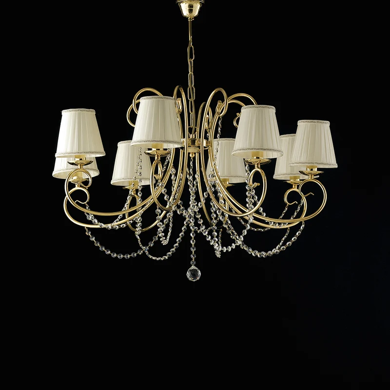 Lustre en fer doré 8 lumières avec abat-jour H.58 - MAX 118 - Ø78