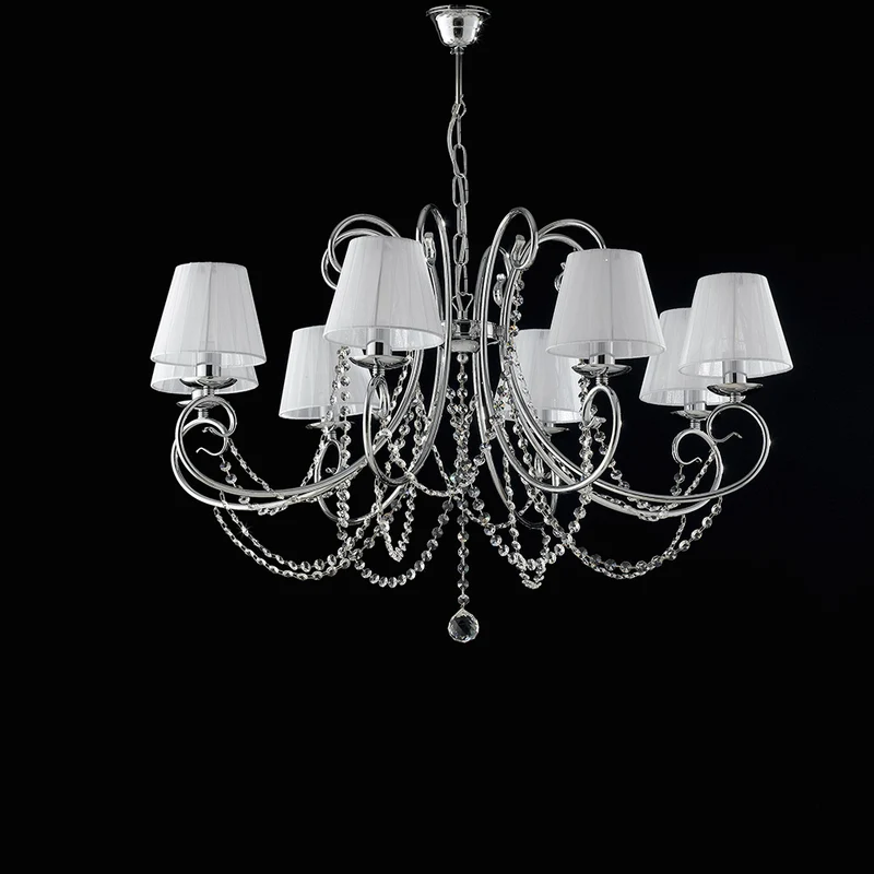 Lustre en fer chromé 8 lumières avec abat-jour H.58 - MAX 118 - Ø78