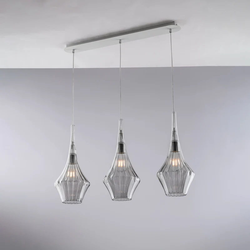 Rail en fer avec verre pyrex gris 3 lumières H.49 - MAX 149 - L.75 X 10
