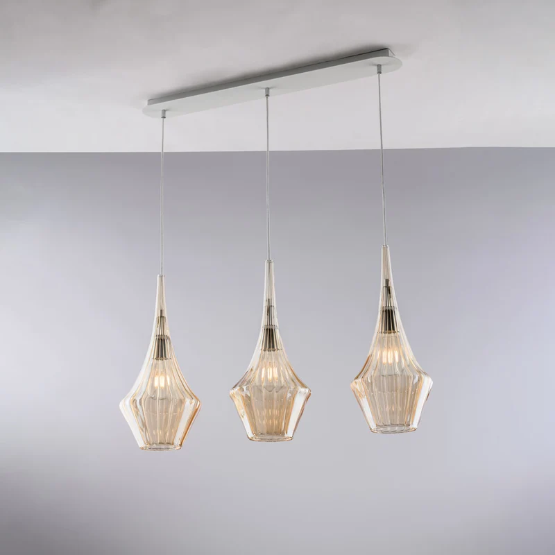 Rail en fer avec verre pyrex ambré 3 lumières H.49 - MAX 149 - L.75 X 10