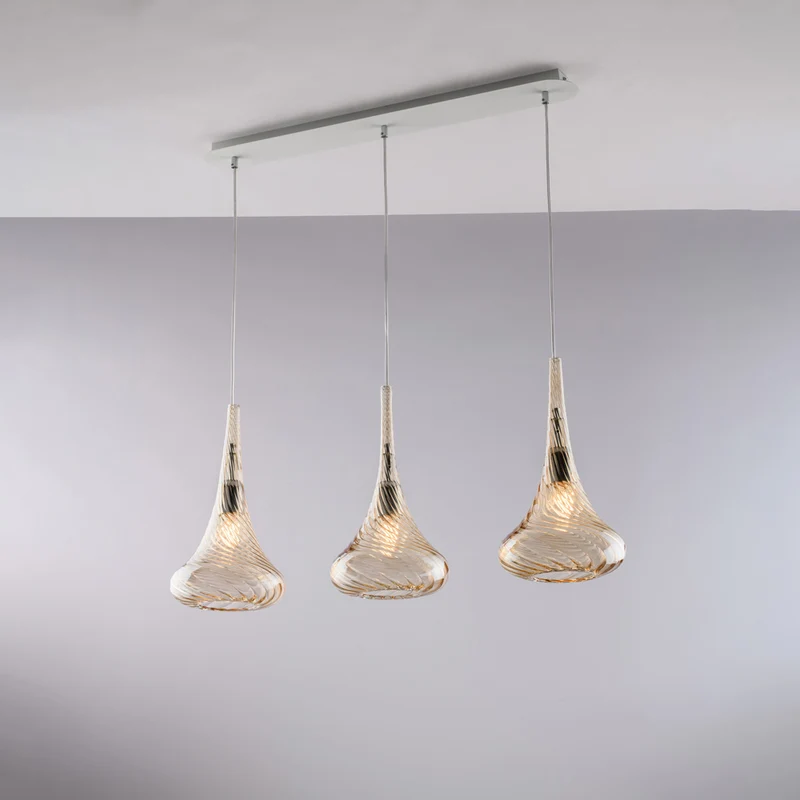 Rail en fer, verre Pyrex ambré, 3 lumières, H41 cm, L75x10 cm - M3