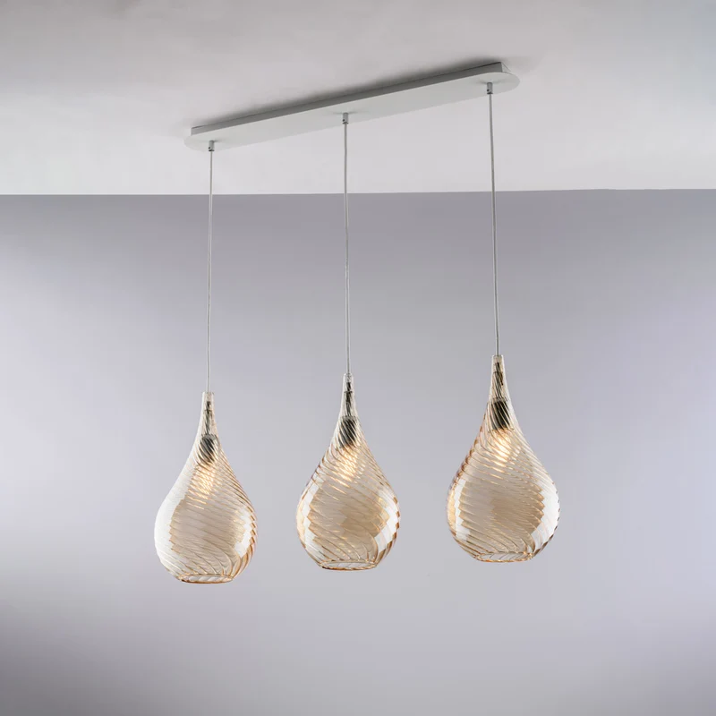 Rail en fer, verre Pyrex ambré, 3 lumières, H41 cm, L75x10 cm - M2