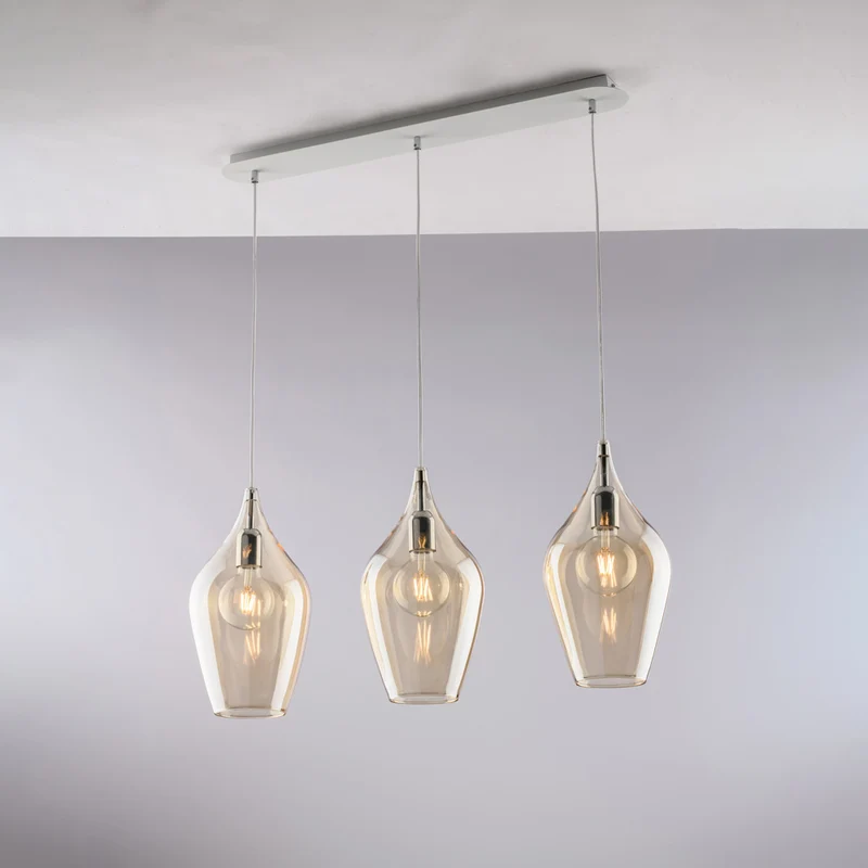 Rail en fer, verre Pyrex ambré, 3 lumières, H41 cm, L75x10 cm - M1
