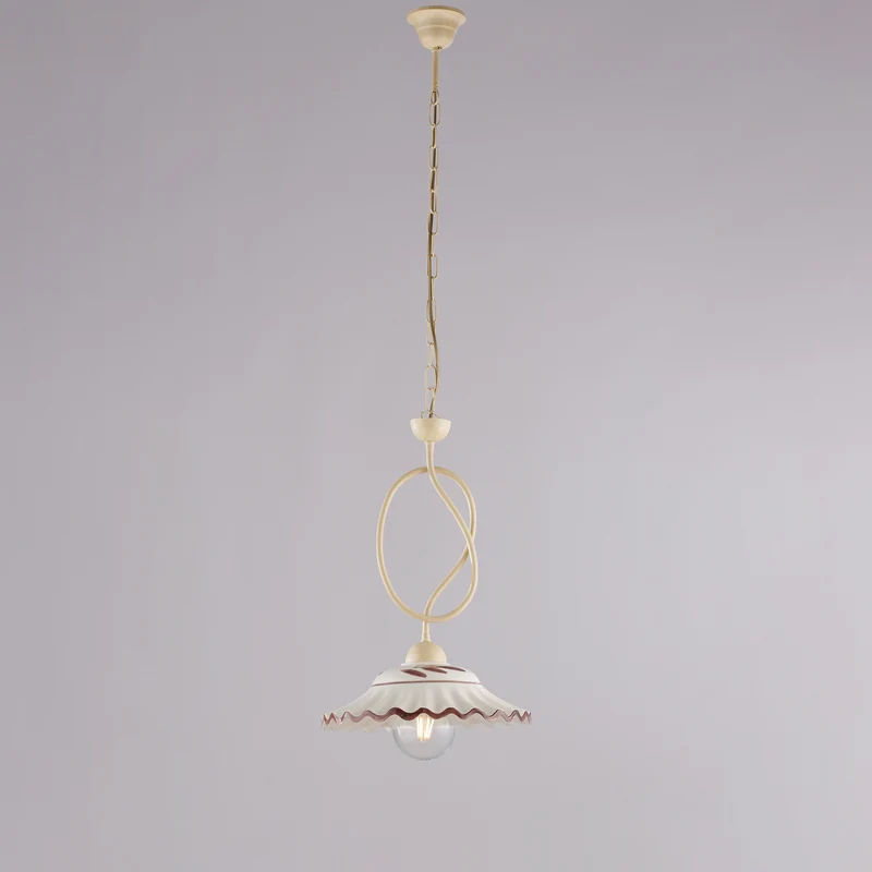 Lustre ivoire mariné, céramique marron blanc, 1 lumière, Ø30 cm