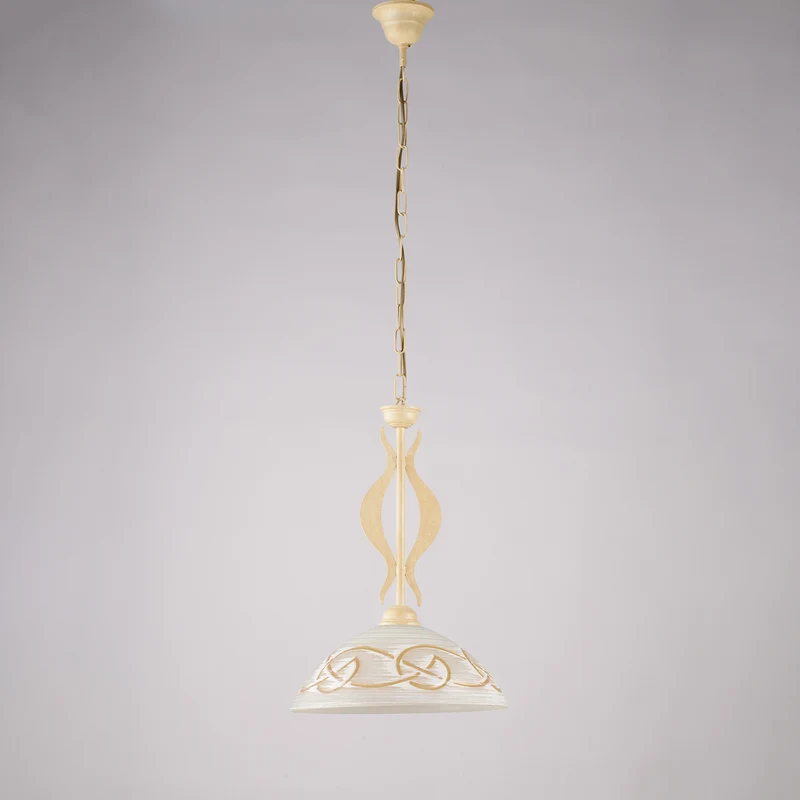Lustre ivoire mariné, verre blanc ambré, 1 lumière, Ø30 cm
