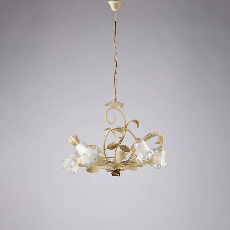 Lustre en fer laqué décapé ivoire 5 lumières H.44 - MAX 142 - Ø65