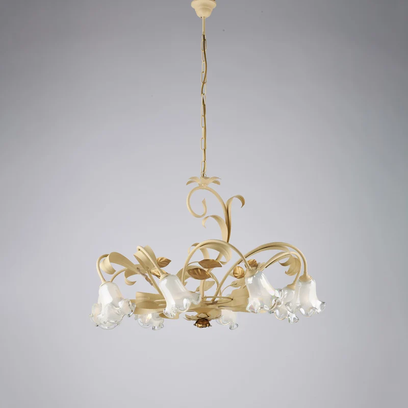 Lustre en fer laqué décapé ivoire 8 lumières H.52 - MAX 112 - Ø85