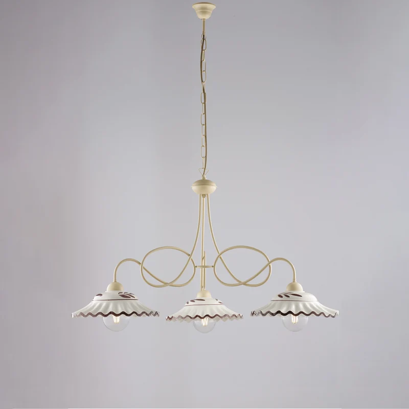 Lustre ivoire mariné, céramique marron blanc, 3 lumières, Ø80 cm
