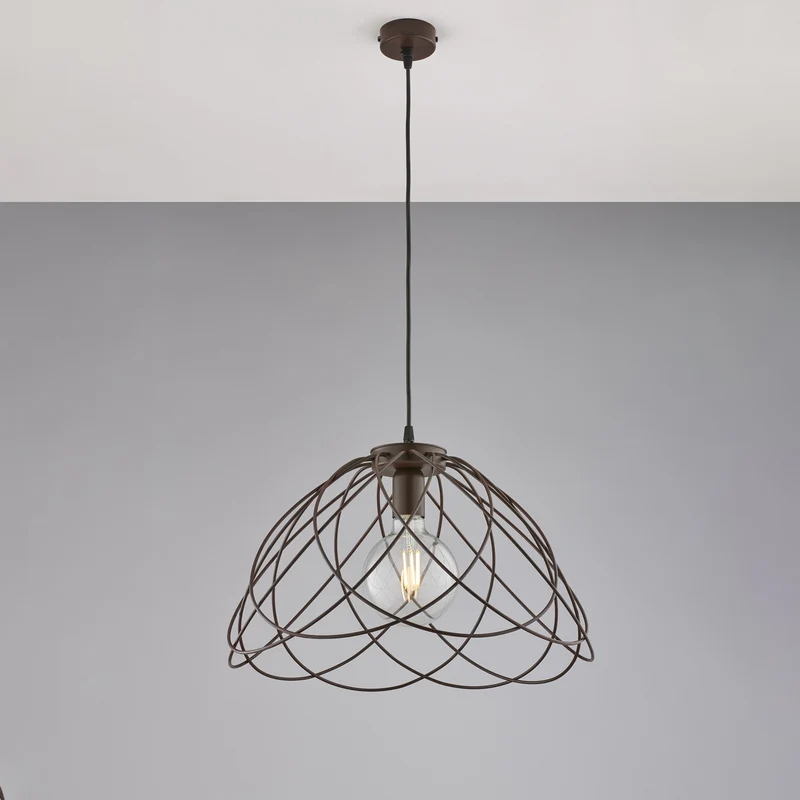 Lustre en fer laqué noir décor effet rouille avec câble électrique réglable 1 lumière H.32 - MAX 132 - Ø45
