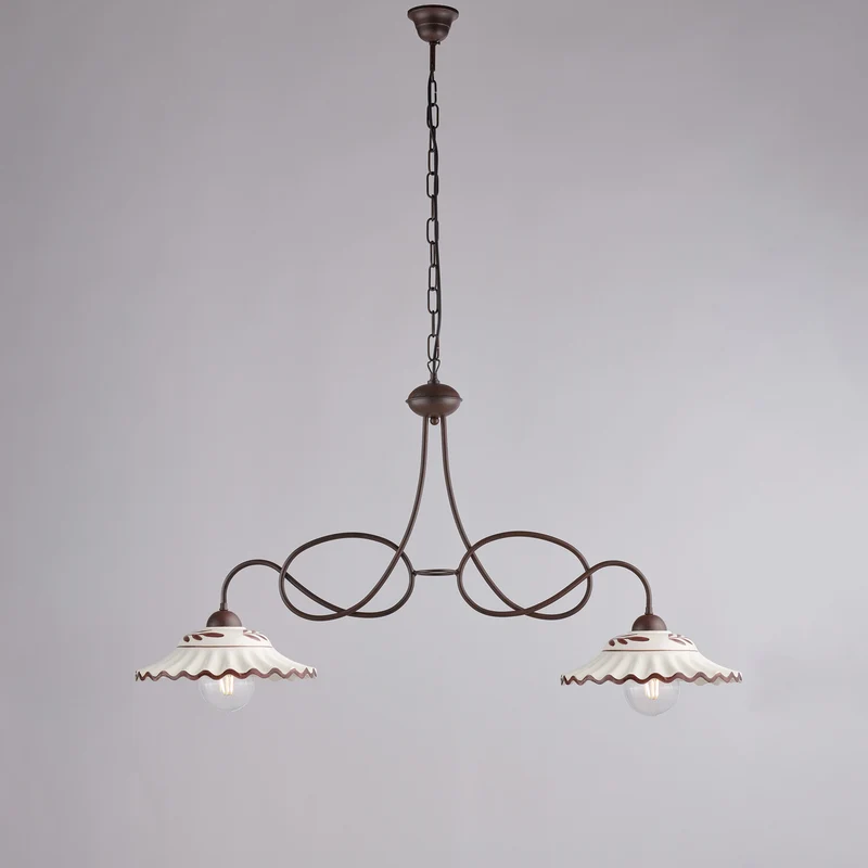 Lustre noir rouille, céramique marron blanc, 2 lumières, L.98x30 cm