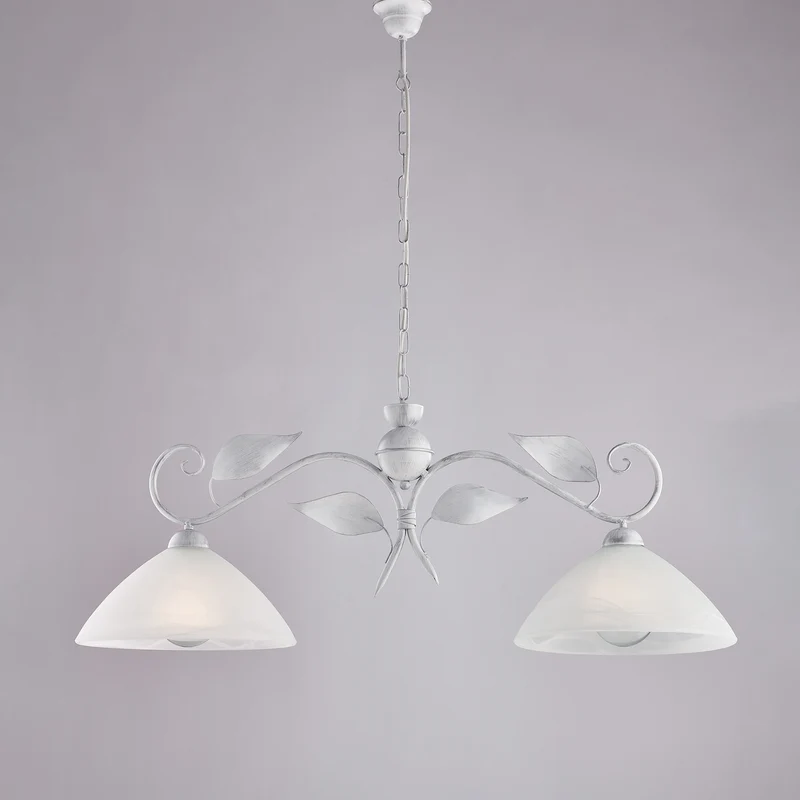 Lustre Fer Blanc Argenté 2 Lumières Verre Ø30 H36-96 L96x30 cm