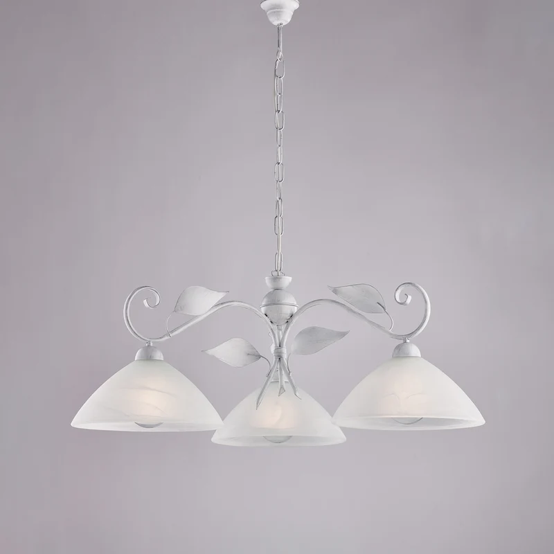 Lustre Fer Blanc Argenté 3 Lumières Verre Ø30 H36-96 L96x30 cm