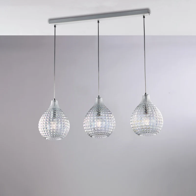 Rail en Fer Chromé Blanc 3 Lumières Verre Transparent 88x21 H32-132 cm