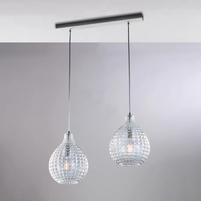 Rail en Fer Chromé Blanc 2 Lumières Verre Transparent 88x21 H32-132 cm