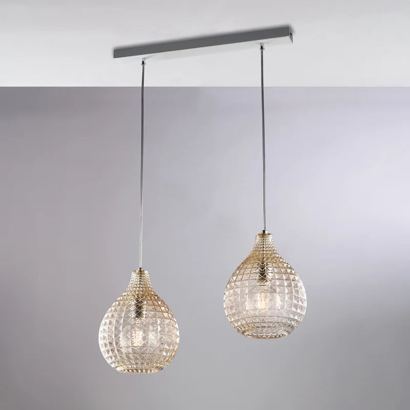 Rail en Fer Chromé Blanc 2 Lumières Verre Ambré 88x21 H32-132 cm