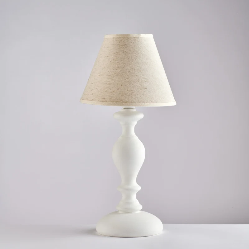 Lampe de table Shabby en bois blanc 1 lumière avec abat-jour dm.20 H.40 - Ø20