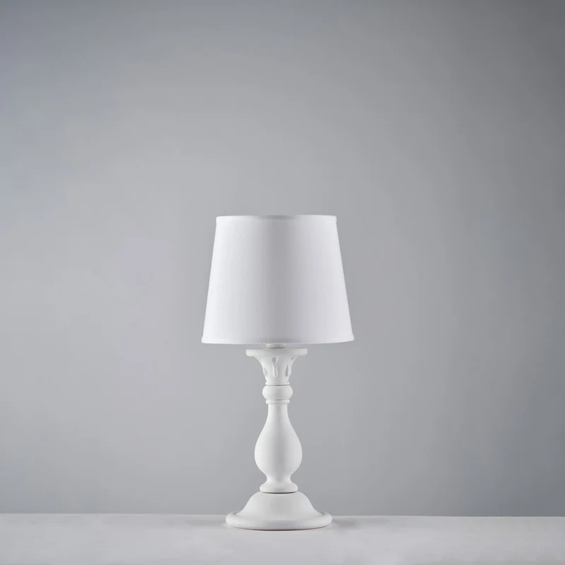 Lampe de table Shabby en bois blanc 1 lumière avec abat-jour dm.20 H.39 - Ø20