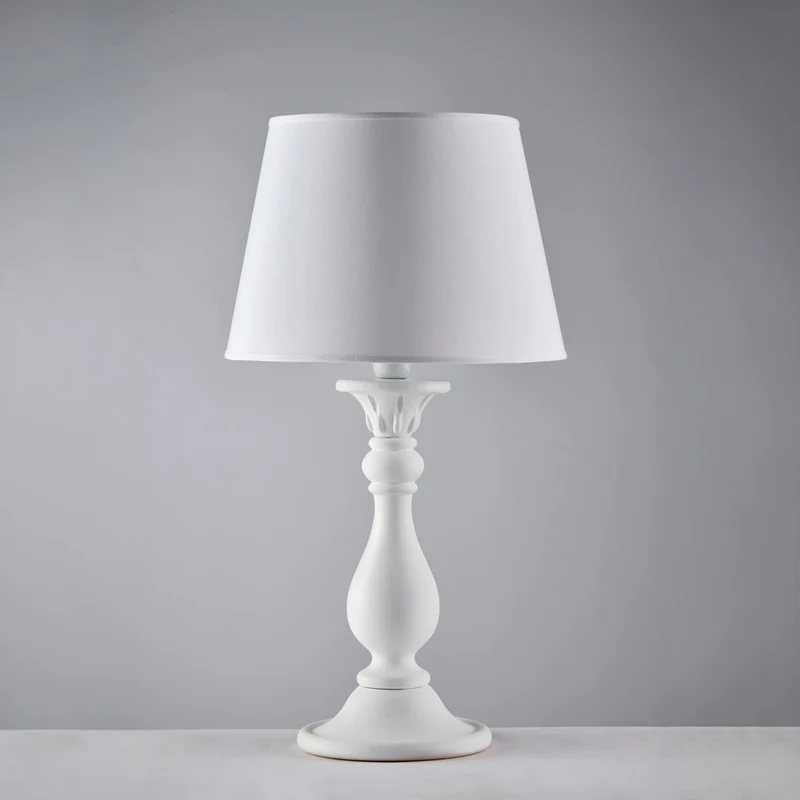 Lampe Shabby en bois blanc 1 lumière avec abat-jour dm.35 H.60 - Ø35