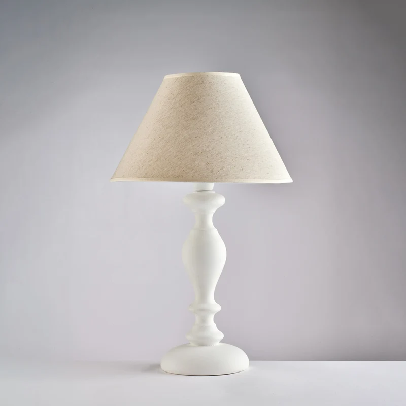 Lampe Shabby en bois blanc 1 lumière avec abat-jour dm.35 H.57 - Ø35