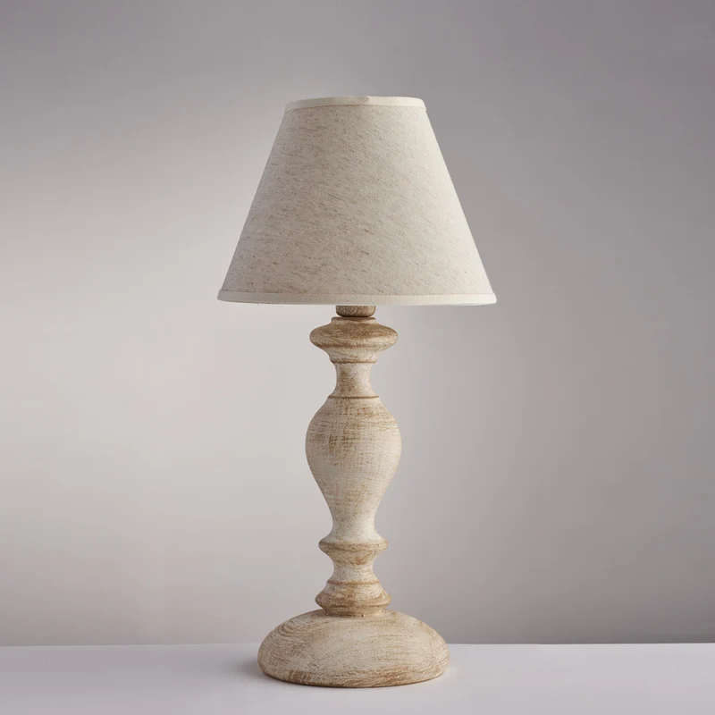 Lampe de table en bois blanc et tourterelle 1 lumière abat-jour dm.20 H.39 - Ø20