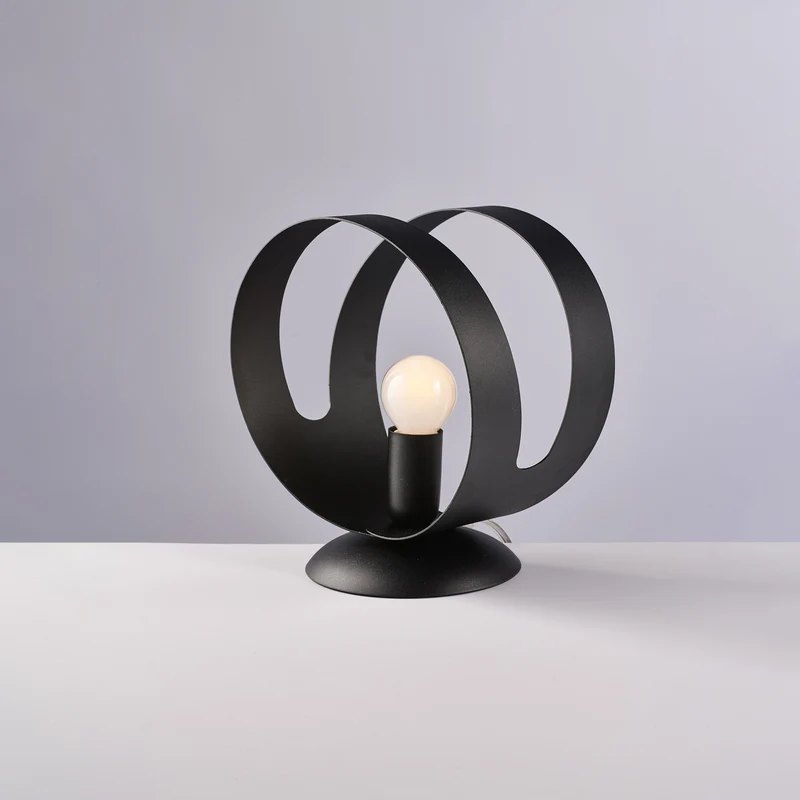 Lampe de table en fer laqué noir avec bandeau découpé au laser, 1 lumière H.22 - Ø19
