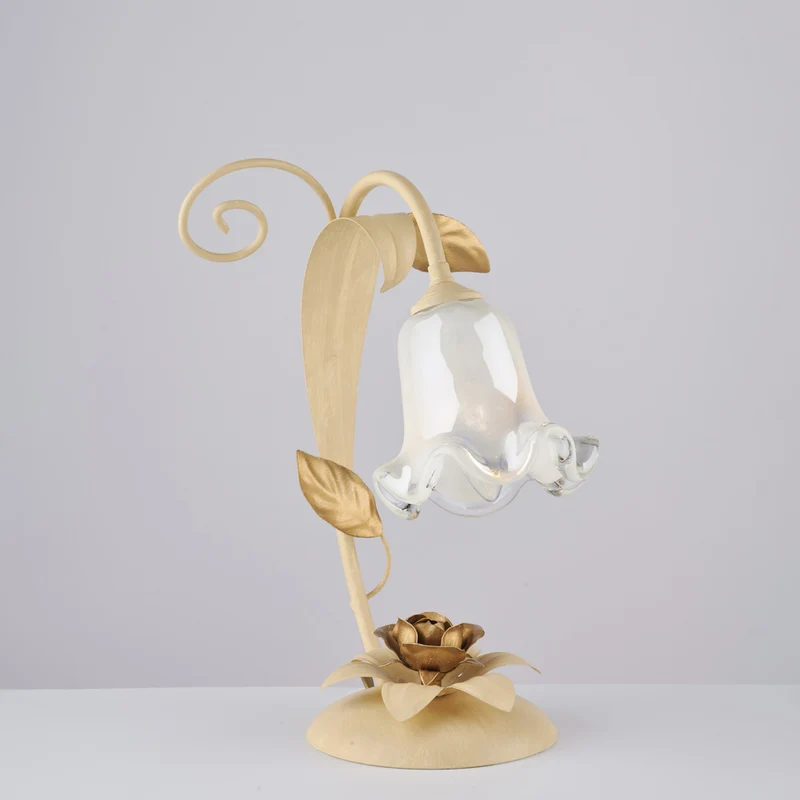 Lampe de table en fer laqué décapé ivoire, 1 lumière H.34 - Ø25