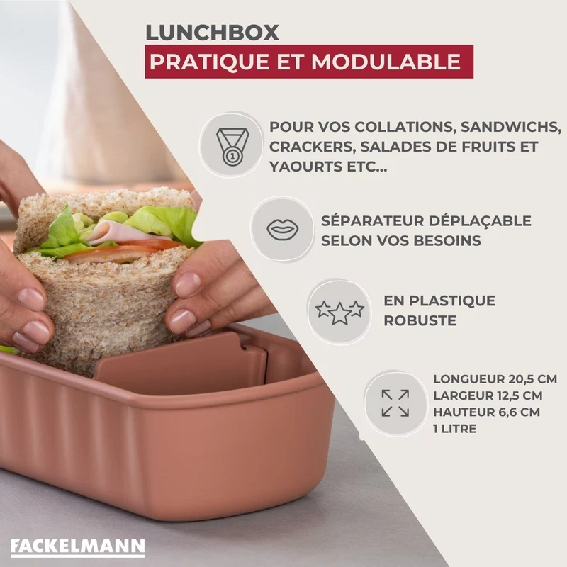Lot de 3 lunch box 1L avec 3 boites à sauce Fackelmann Storage