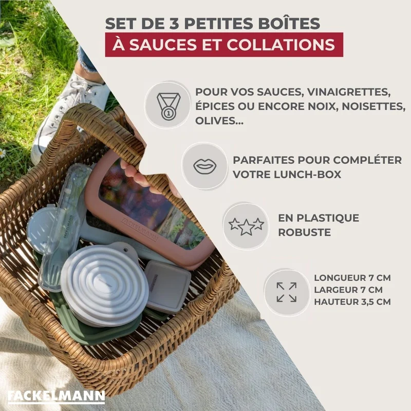 Lot de 2 lunch box 1L avec 3 boîtes à sauce Fackelmann Storage