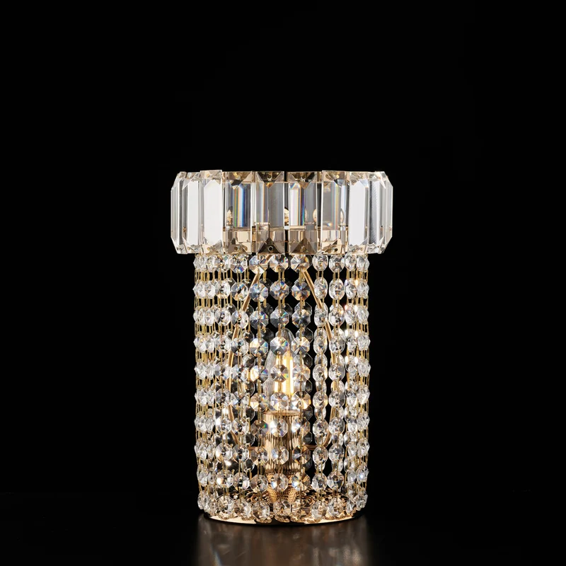 Lampe de table en fer et laiton doré avec strass, 1 lumière H.27 - Ø18