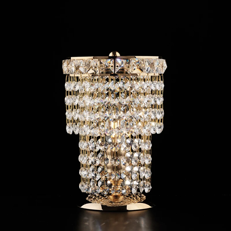 Lampe de table en fer et laiton doré avec strass, 1 lumière H.24 - Ø16