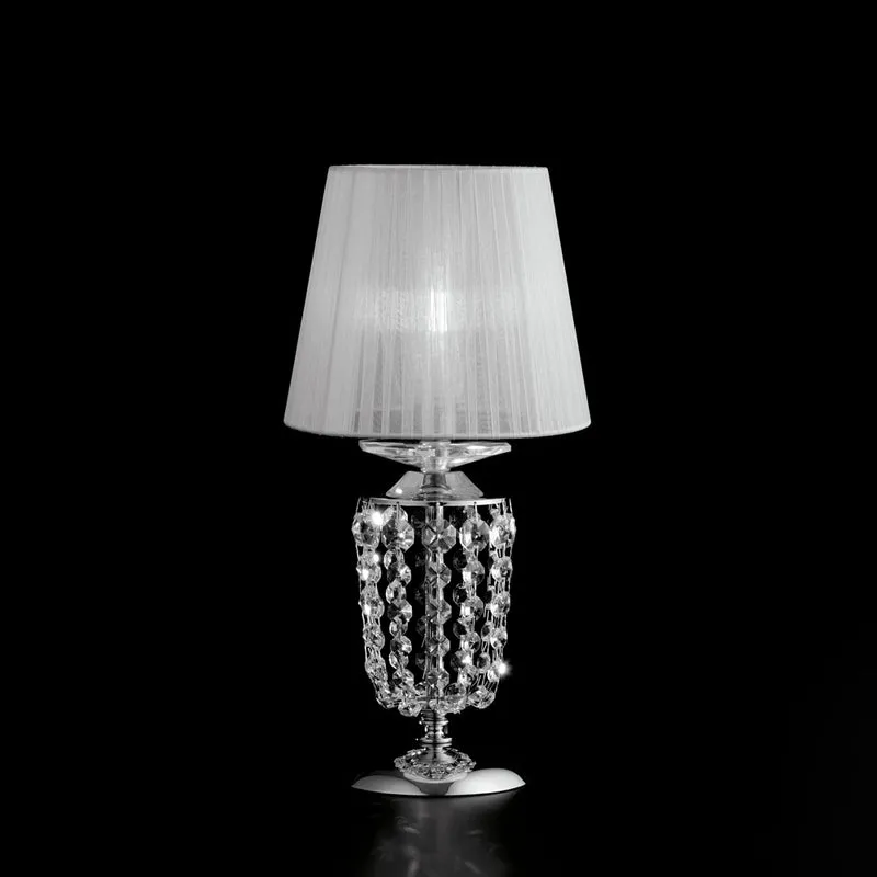 Lampe de table en fer et laiton chromé avec abat-jour 1 lumière H.40 - Ø20