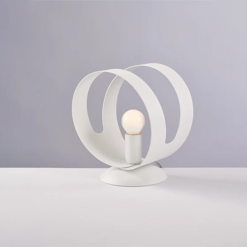 Lampe de table en fer laqué blanc avec bandeau découpé au laser, 1 lumière H.22 - Ø19