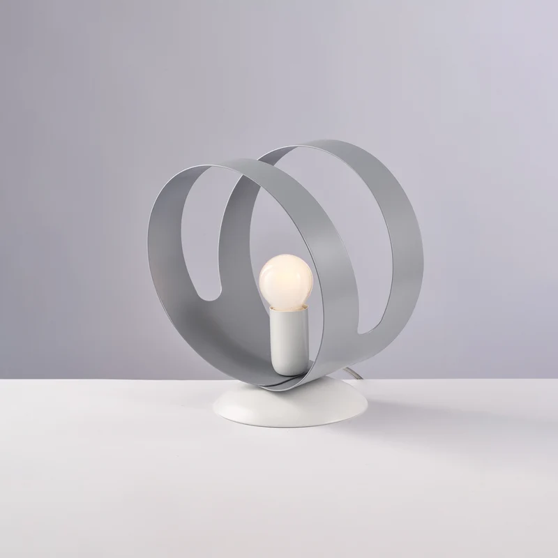 Lampe de table en fer laqué blanc bande grise découpée laser, 1 lumière H.22 - Ø19