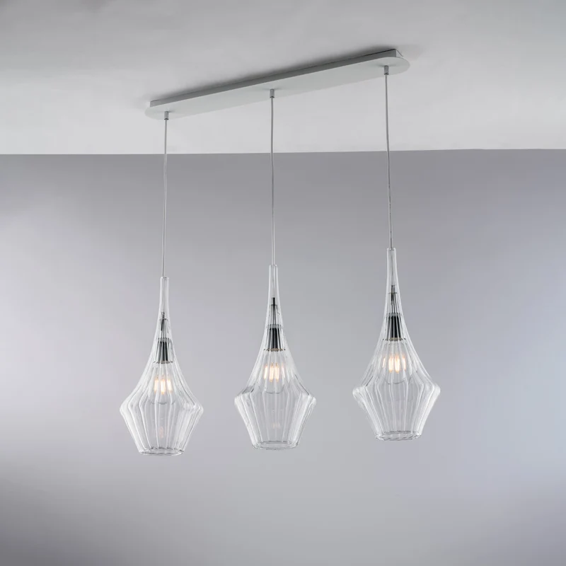 Rail en fer avec verre pyrex transparent 3 lumières H.49 - MAX 149 - L.75 X 10