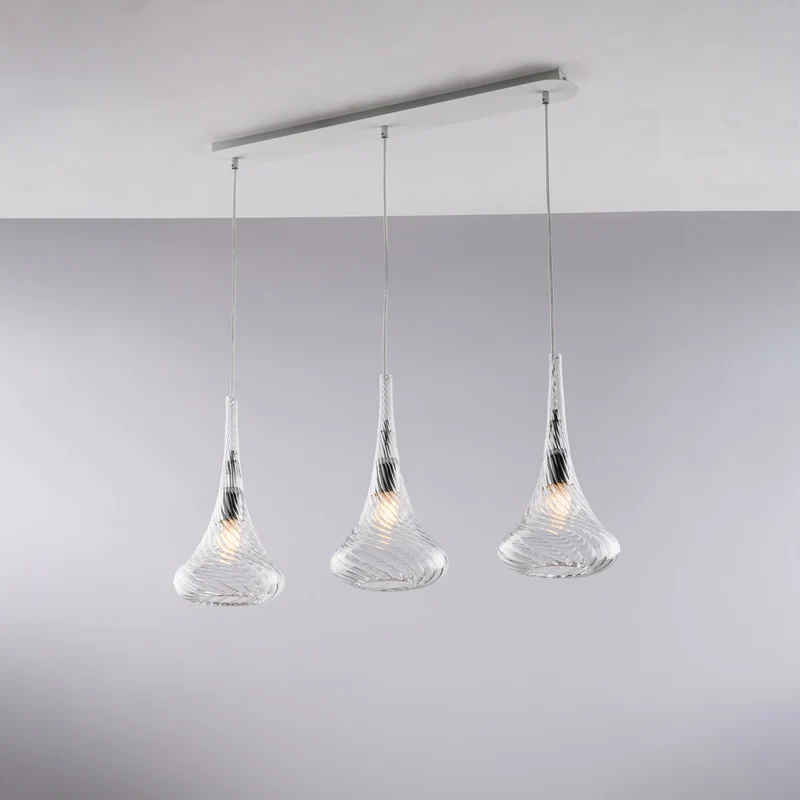Rail en fer, verre Pyrex transparent, 3 lumières H.41-max 141 Mod.3