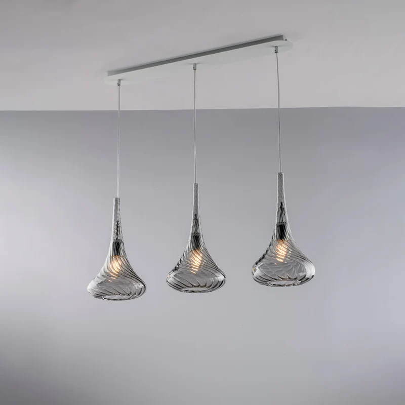 Rail en Fer et Verre Gris Pyrex 3 Lumières 41-141x75x10 cm - M3