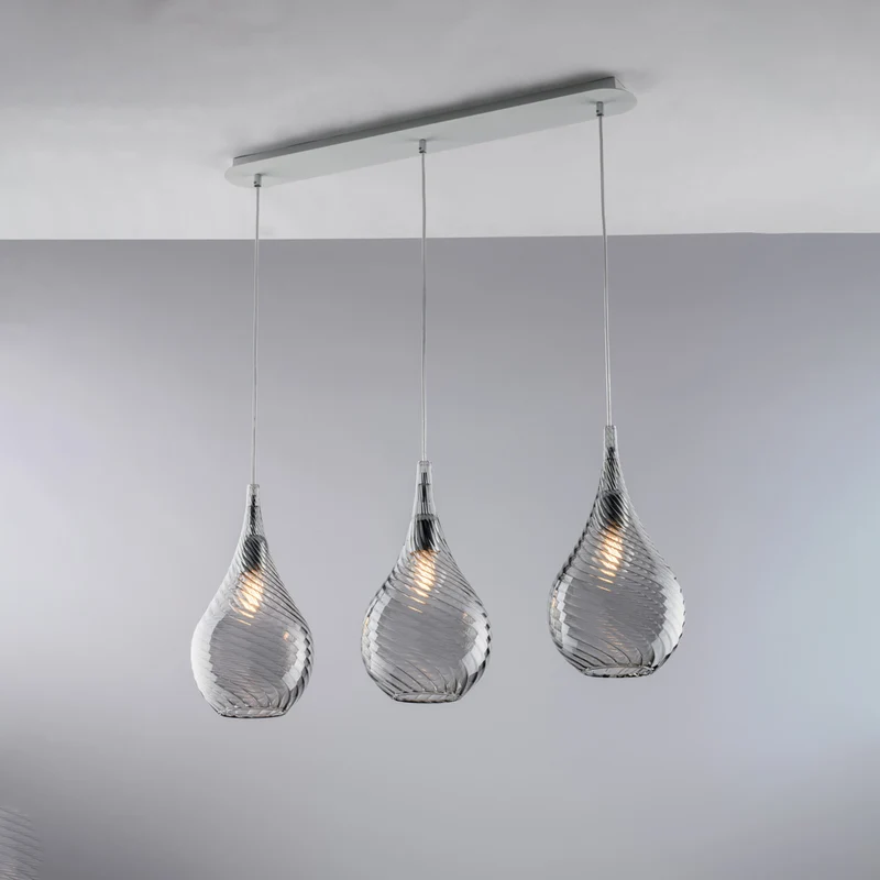Rail en Fer et Verre Gris Pyrex 3 Lumières 41-141x75x10 cm - M2