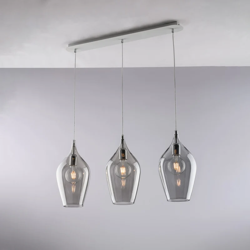 Rail en Fer et Verre Gris Pyrex 3 Lumières 41-141x75x10 cm - M1