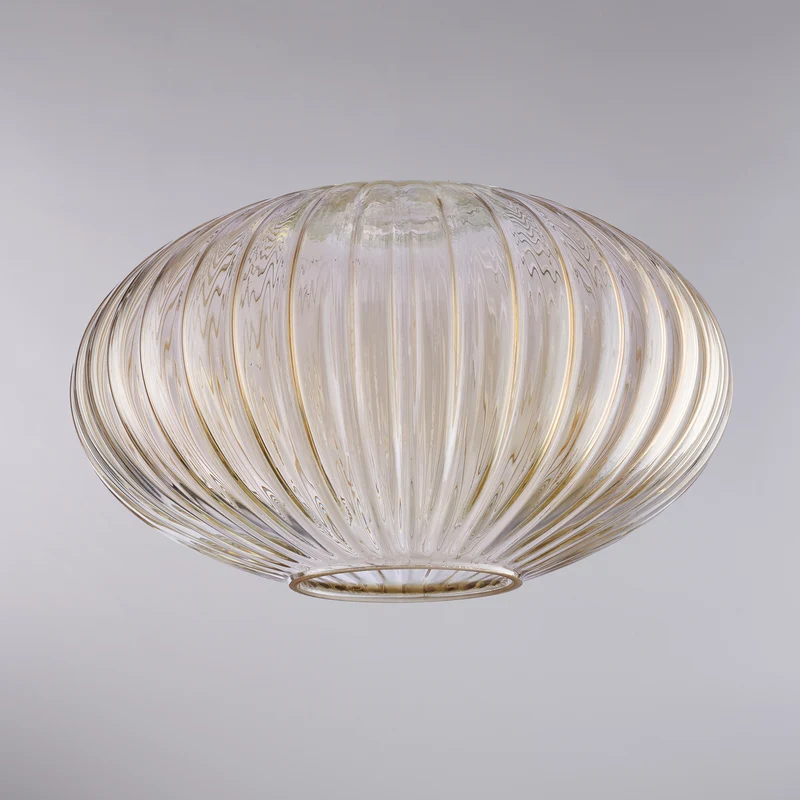 Diffuseur en verre soufflé ambré à décor rayé en relief H.18 - Ø30